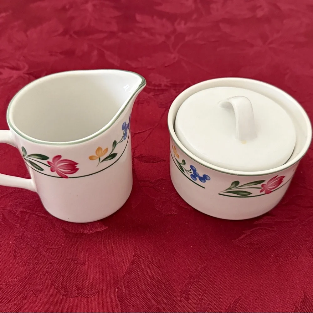 Vintage White Multicolor Farberware Floral Creamer and Sugar Set